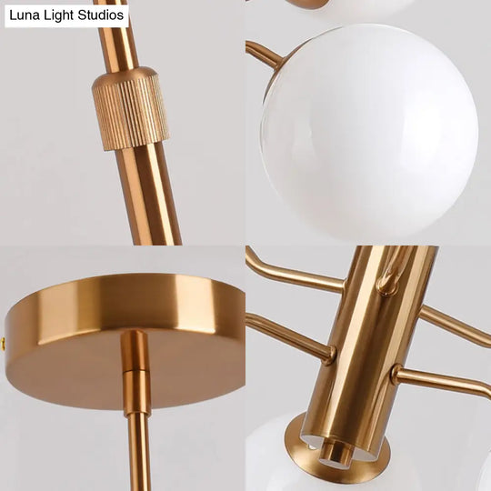 Modern Gold Ball Pendant Chandelier - Multiple Led Lights And Sputnik Design With White Glass