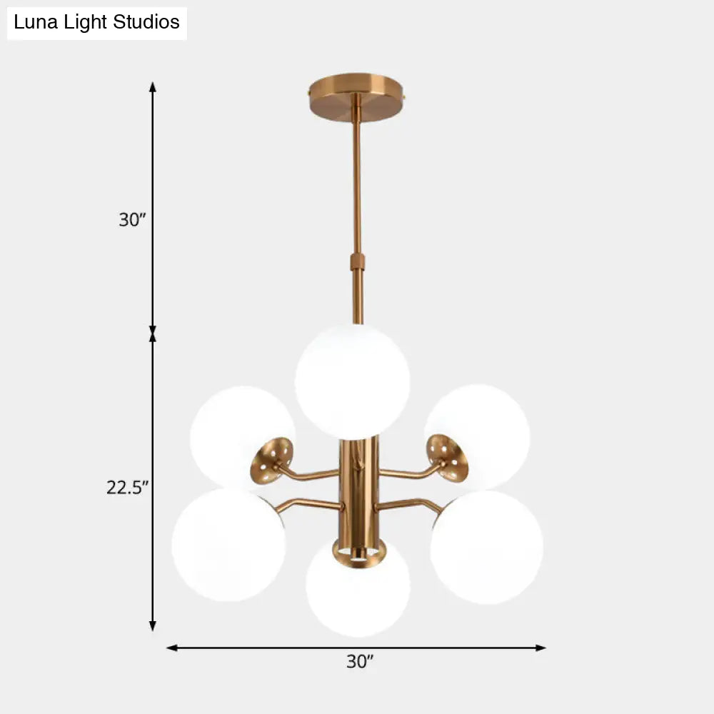 Modern Gold Ball Pendant Chandelier - Multiple Led Lights And Sputnik Design With White Glass