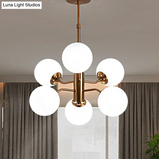 Modern Gold Ball Pendant Chandelier- White Glass Led Hanging Lamp With Sputnik Design