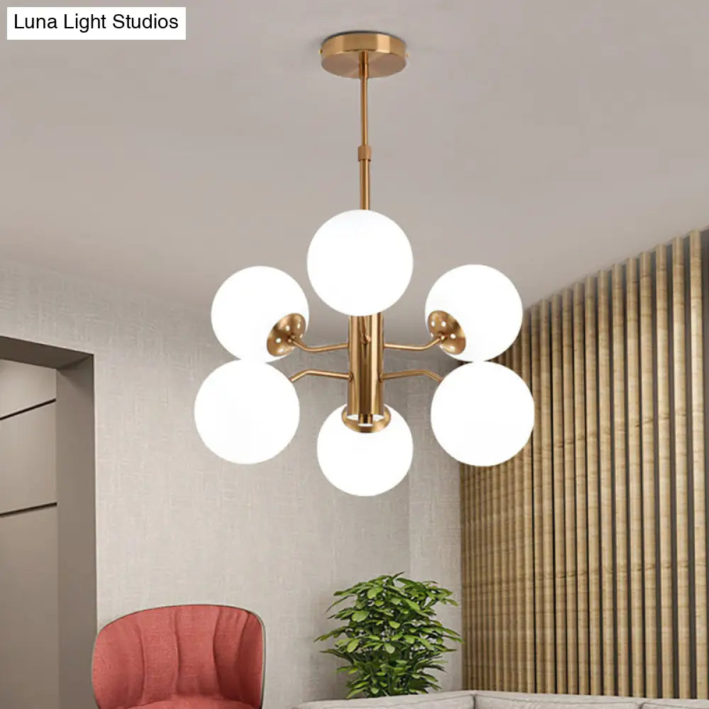 Modern Gold Ball Pendant Chandelier- White Glass Led Hanging Lamp With Sputnik Design