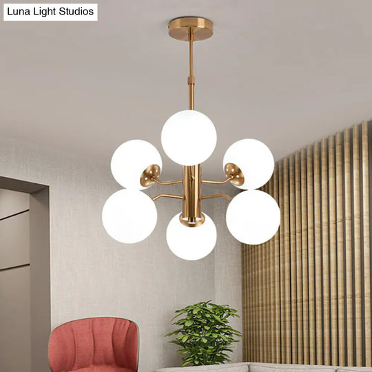 Modern Gold Ball Pendant Chandelier - Multiple Led Lights And Sputnik Design With White Glass