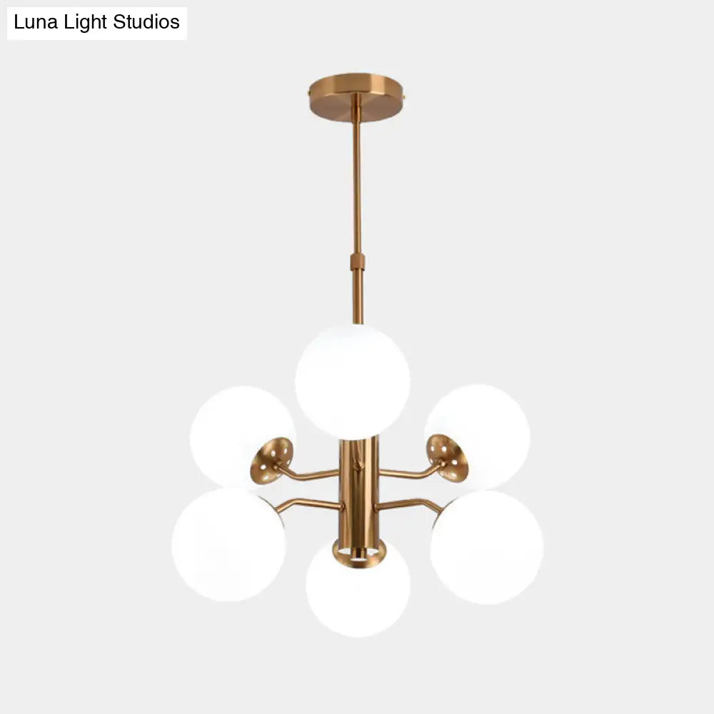 Modern Gold Ball Pendant Chandelier - Multiple Led Lights And Sputnik Design With White Glass