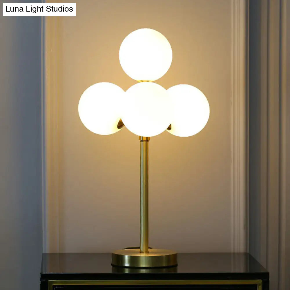 Modern Gold Ball Tree Shape Table Lamp With 4 Cream Glass Lights