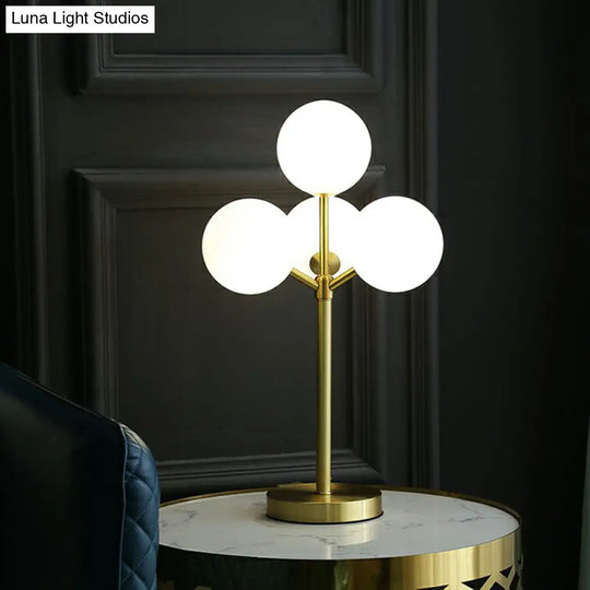 Modern Gold Ball Tree Shape Table Lamp With 4 Cream Glass Lights