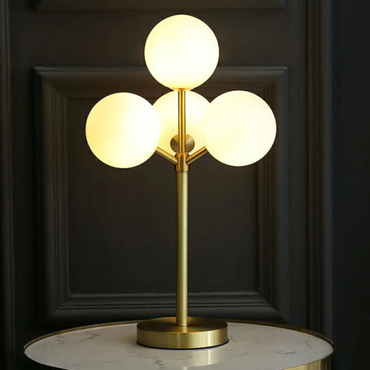 Modern Gold Ball Tree Shape Table Lamp With 4 Cream Glass Lights