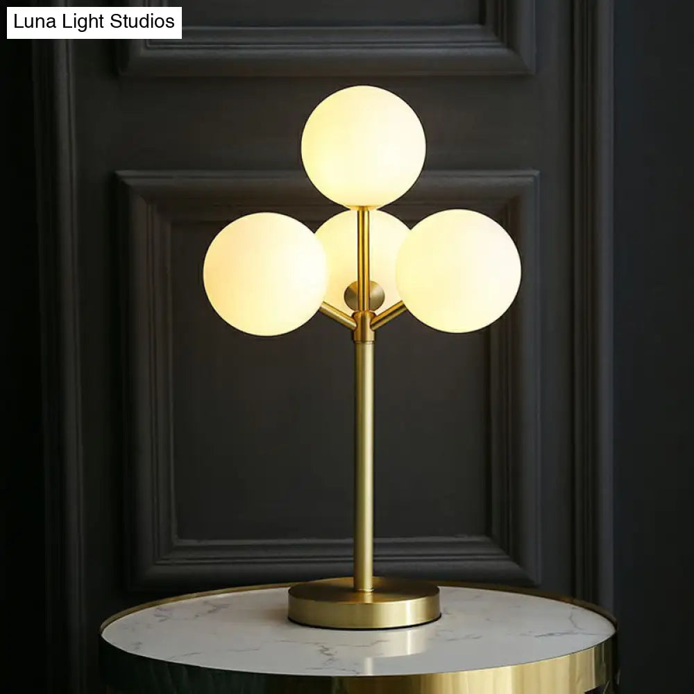 Modern Gold Ball Tree Shape Table Lamp With 4 Cream Glass Lights