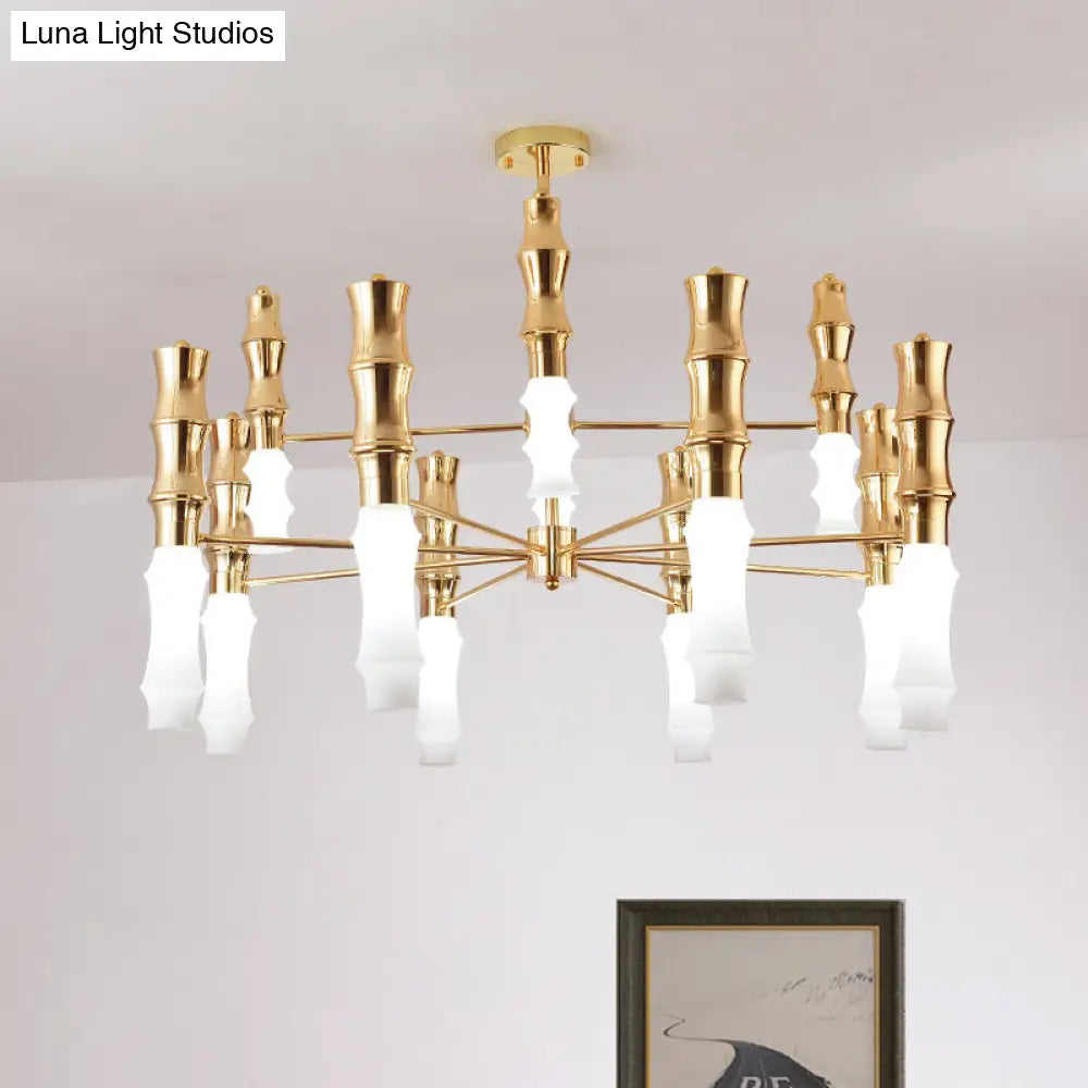 Modern Gold Bamboo Chandelier With Sputnik Design - 12 Head Metal Hanging Lamp