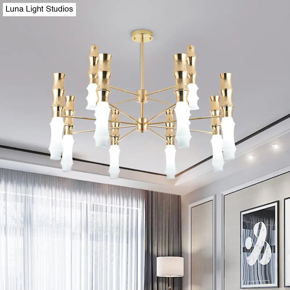 Modern 12-Heads Gold Bamboo Chandelier With Sputnik Design