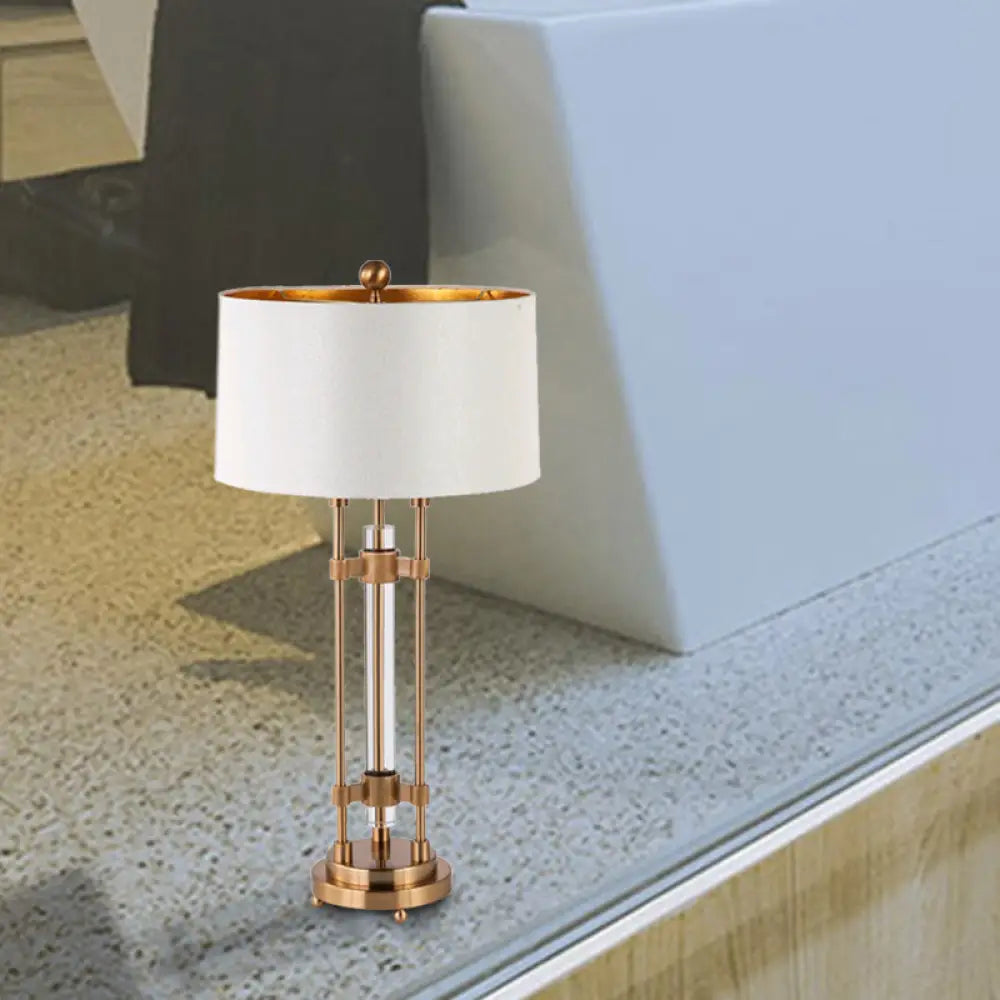 Modern Gold Barrel Desk Lamp With Round Metallic Base