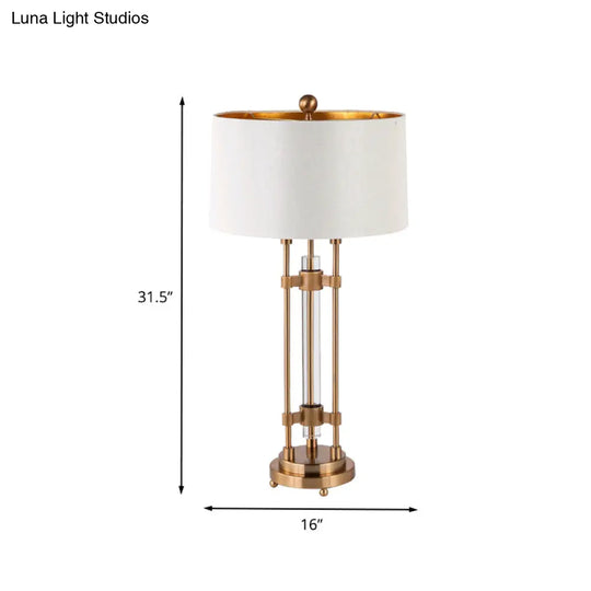 Modern Gold Barrel Desk Lamp With Round Metallic Base