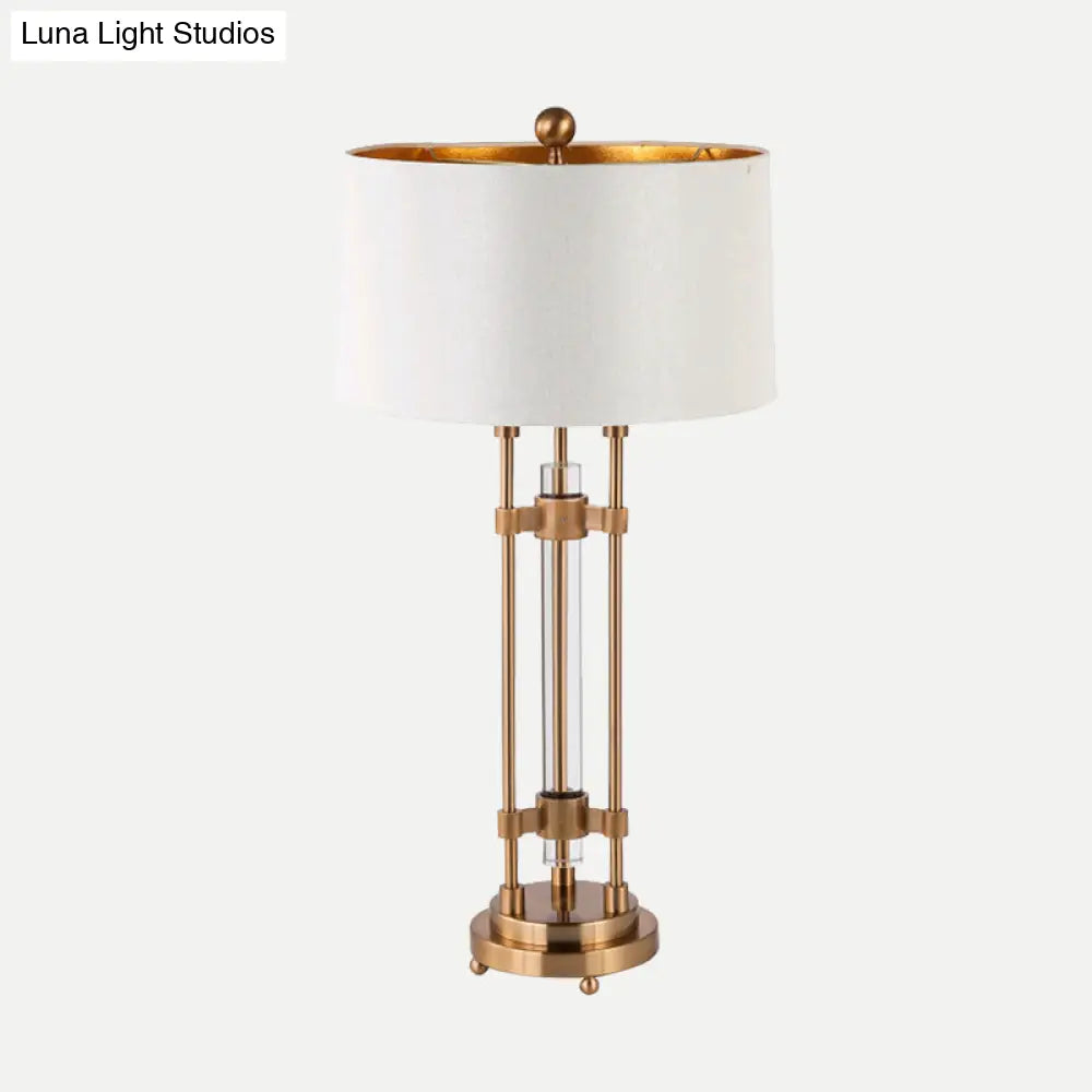 Modern Gold Barrel Desk Lamp With Round Metallic Base