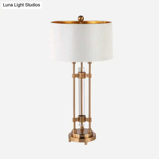 Modern Gold Barrel Desk Lamp With Round Metallic Base