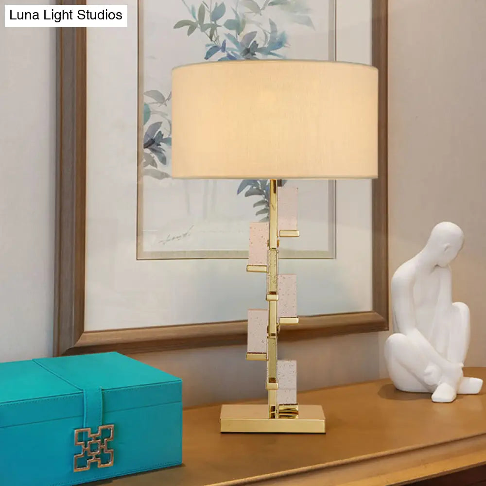 Modern Gold Bedside Lamp With Cylinder Fabric Shade - Stylish Task Lighting