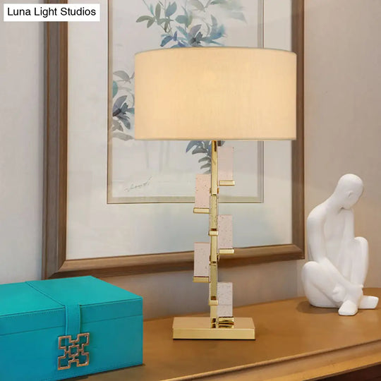 Modern Gold Bedside Lamp With Cylinder Fabric Shade - Stylish Task Lighting