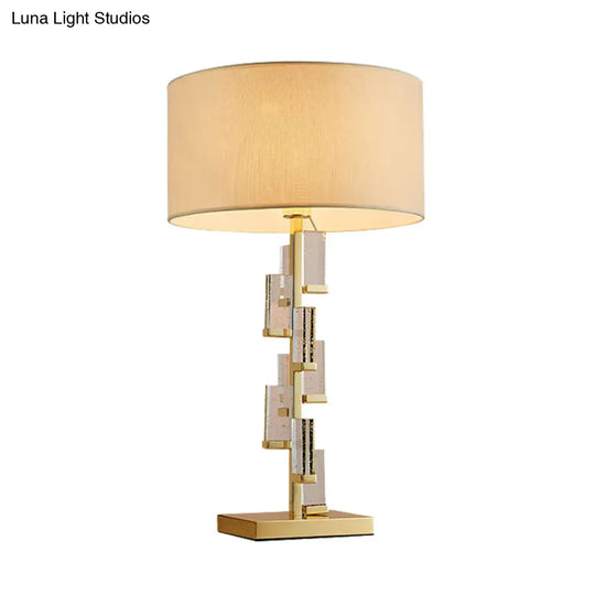 Modern Gold Bedside Lamp With Cylinder Fabric Shade - Stylish Task Lighting