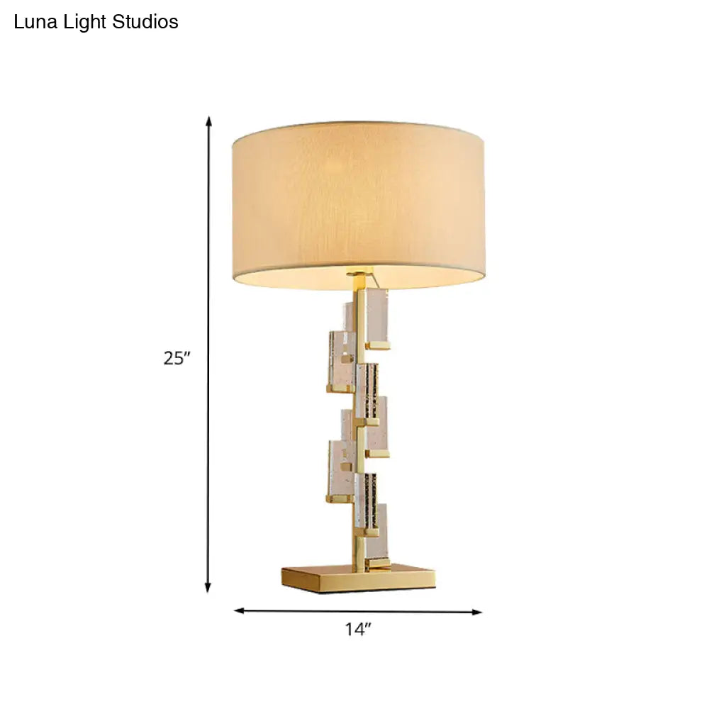 Modern Gold Bedside Lamp With Cylinder Fabric Shade - Stylish Task Lighting