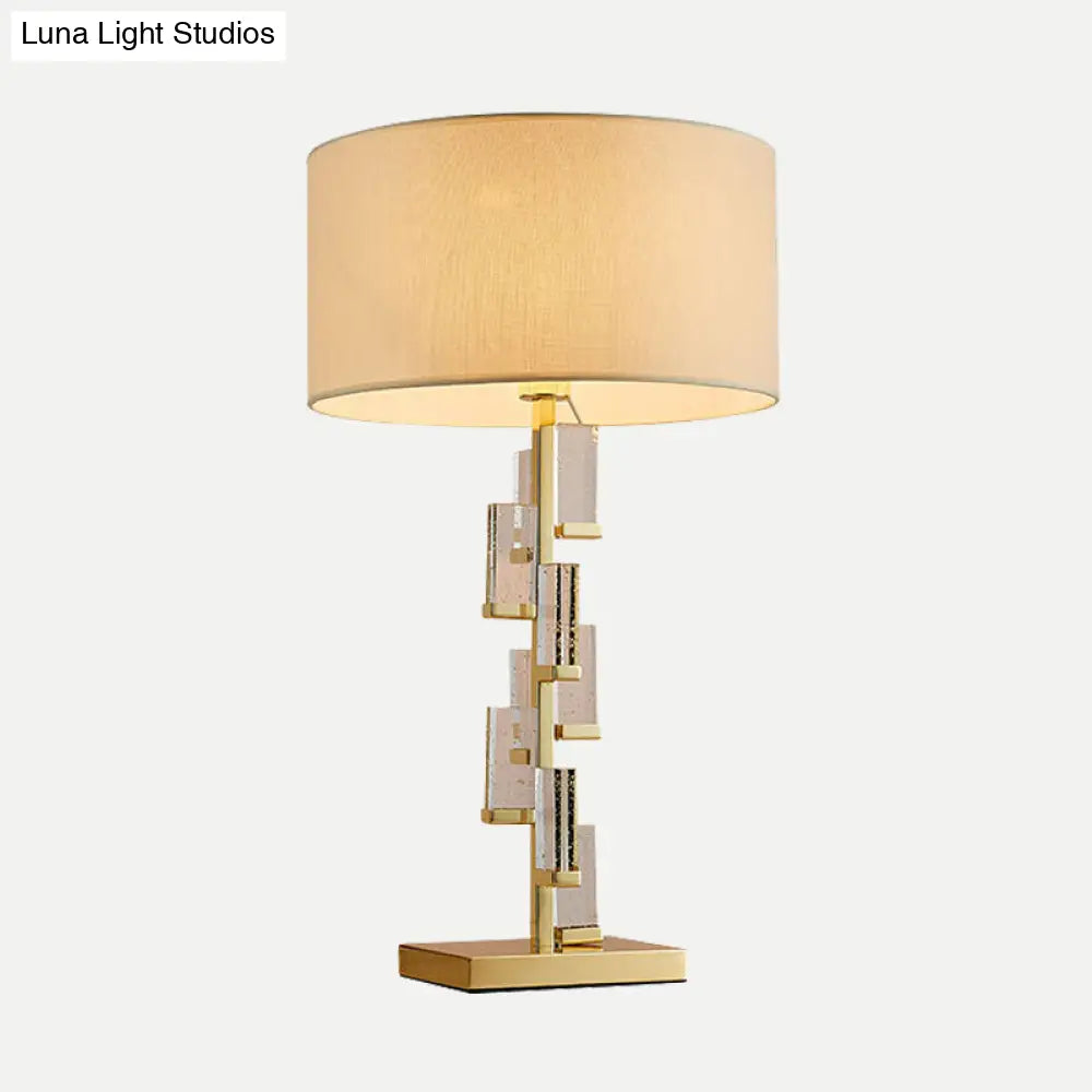 Modern Gold Bedside Lamp With Cylinder Fabric Shade - Stylish Task Lighting