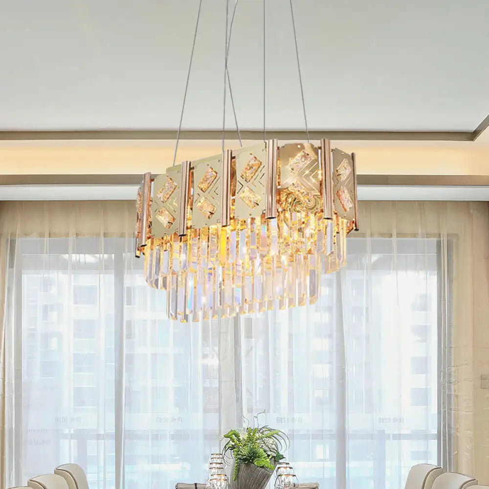 Modern Gold Beveled Crystal 10-Light Ceiling Chandelier With Tiered Hanging Prisms