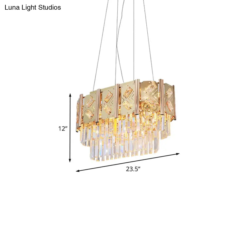 Gold Beveled Crystal Prisms Tiered Chandelier - Modern 10-Light Ceiling Pendant