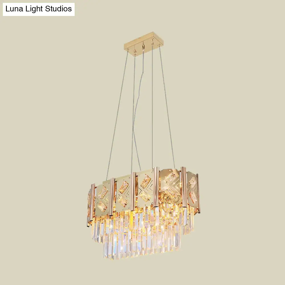 Gold Beveled Crystal Prisms Tiered Chandelier - Modern 10-Light Ceiling Pendant