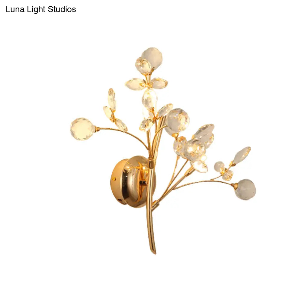 Modern Gold Beveled Crystal Wall Light With Branch Design - 2/3 Heads Mounted Fixture