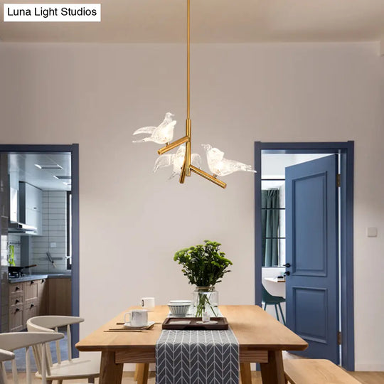 Modern Gold Bird Chandelier-Pendant Light With Clear K9 Crystal Ideal For Restaurants - 18/19 Wide