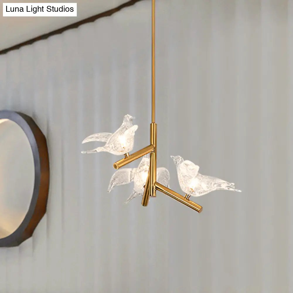 Modern Gold Bird Chandelier-Pendant Light With Clear K9 Crystal Ideal For Restaurants - 18/19 Wide