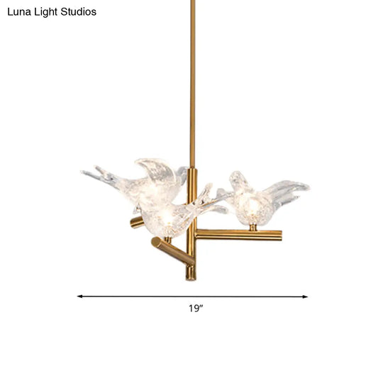 Modern Gold Bird Chandelier-Pendant Light With Clear K9 Crystal Ideal For Restaurants - 18/19 Wide