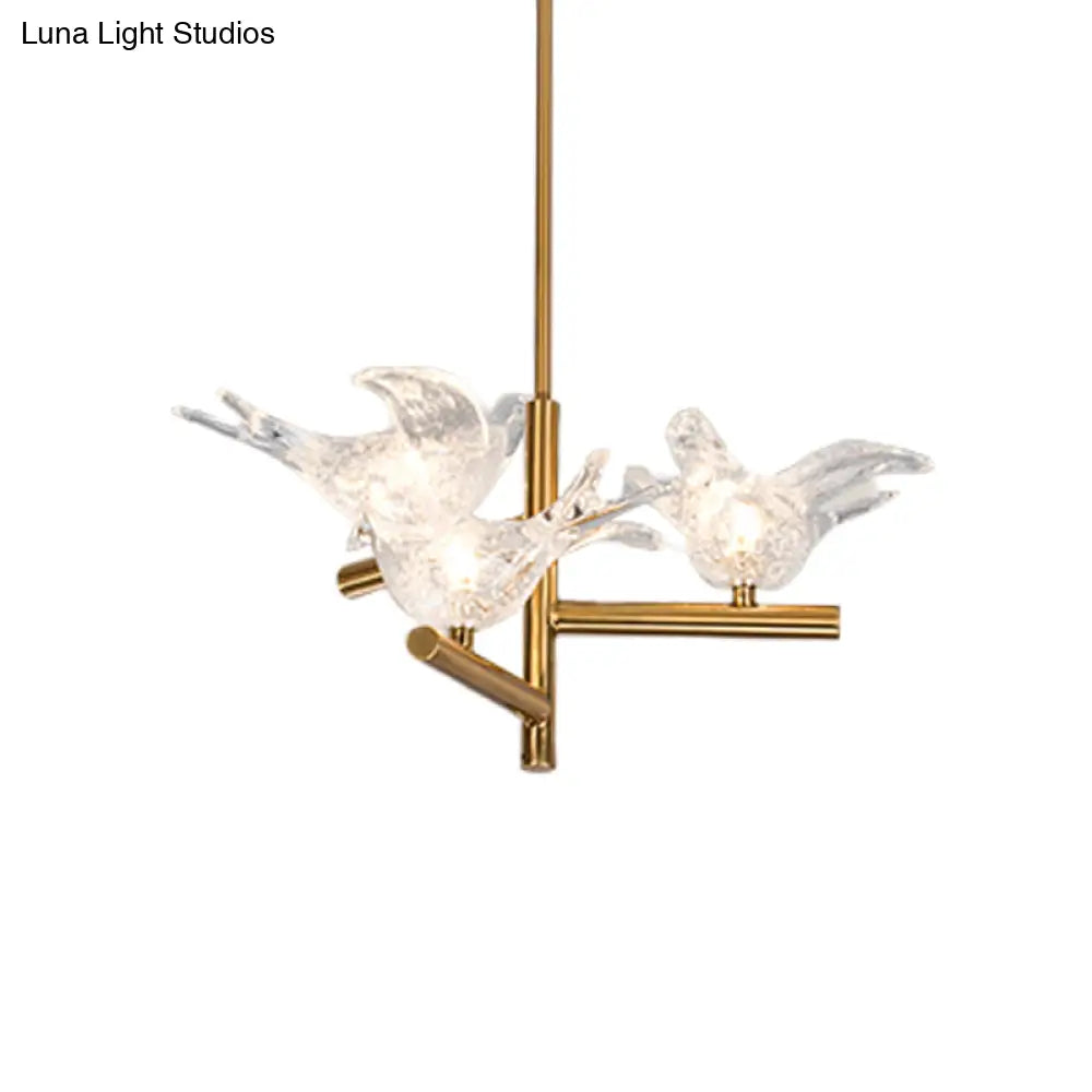 Modern Gold Bird Chandelier-Pendant Light With Clear K9 Crystal Ideal For Restaurants - 18/19 Wide