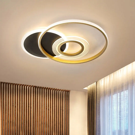 Modern Gold/Black And White Led Ceiling Mounted Fixture In Warm/White Light 18.5’/21.5’ Wide