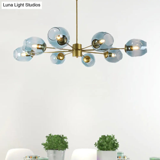 Modern Gold Branch Chandelier - 6/8 Lights Light Blue/Clear/Amber Glass Ceiling Lamp