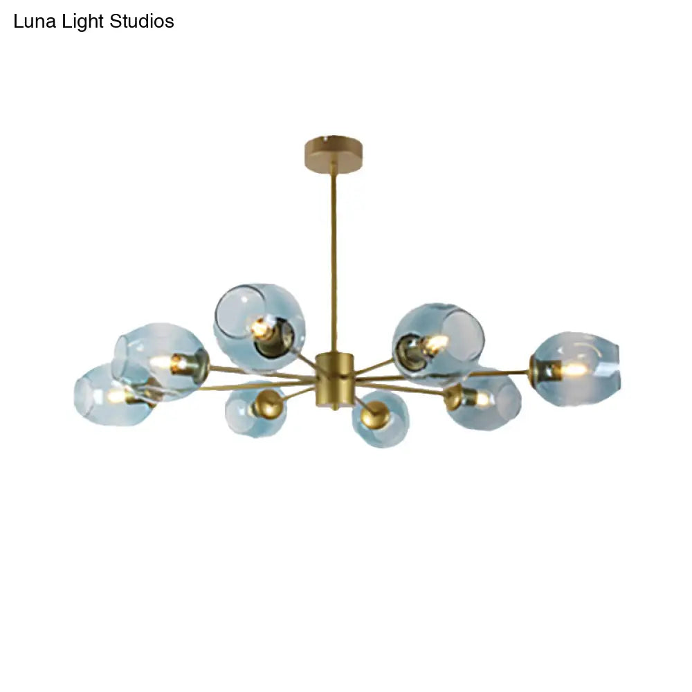 Modern Gold Branch Chandelier - 6/8 Lights Light Blue/Clear/Amber Glass Ceiling Lamp