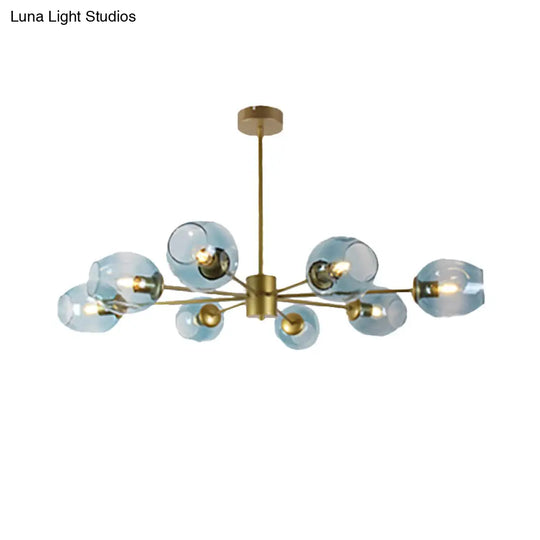 Modern Gold Branch Chandelier - 6/8 Lights Light Blue/Clear/Amber Glass Ceiling Lamp