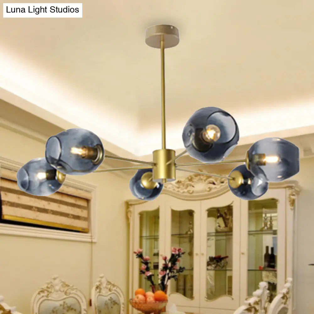 Modern Gold Branch Chandelier - 6/8 Lights Light Blue/Clear/Amber Glass Ceiling Lamp