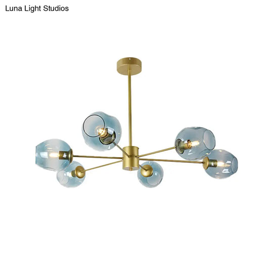 Modern Gold Branch Chandelier - 6/8 Lights Light Blue/Clear/Amber Glass Ceiling Lamp