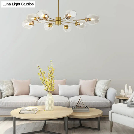 Modern Gold Branch Chandelier - 6/8 Lights Light Blue/Clear/Amber Glass Ceiling Lamp