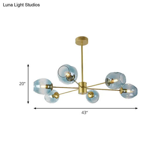 Modern Gold Branch Chandelier - 6/8 Lights Light Blue/Clear/Amber Glass Ceiling Lamp