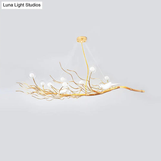 Modern Gold Branch Pendant Light With Clear Glass Island Lamp - 10-Light Design Birds Ideal For