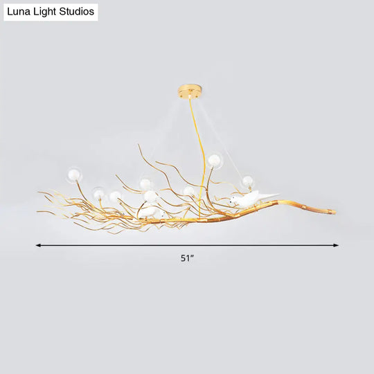 Modern Gold Branch Pendant Light With Clear Glass Island Lamp - 10-Light Design Birds Ideal For