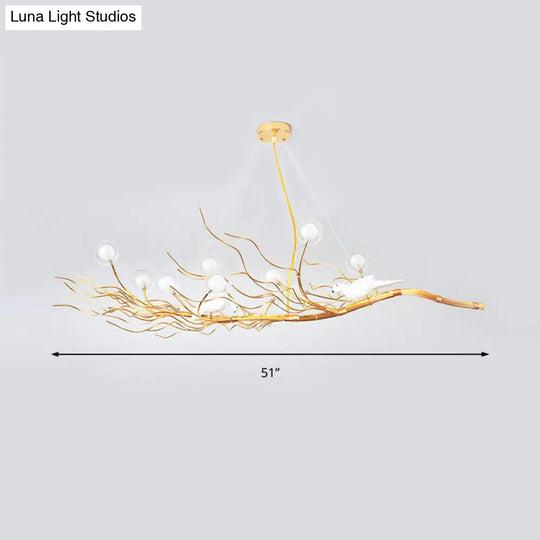 Modern Gold Branch Pendant Light With Clear Glass Island Lamp - 10-Light Design Birds Ideal For