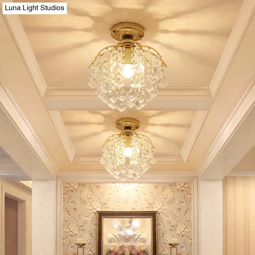 Modern Gold Branching Ceiling Lighting With Crystal Strand - Semi Flush Mount For Aisle