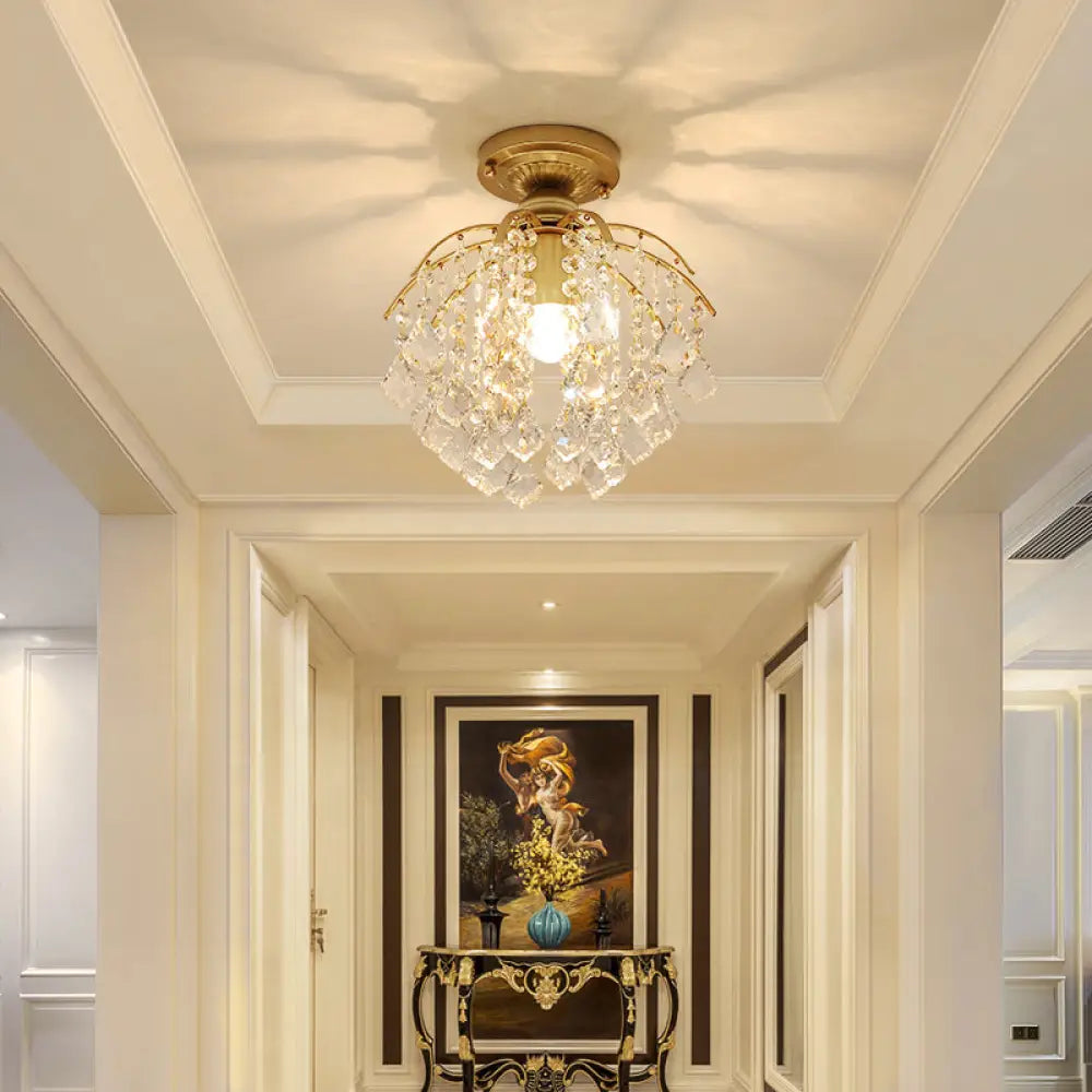 Modern Gold Branching Ceiling Lighting With Crystal Strand - Semi Flush Mount For Aisle