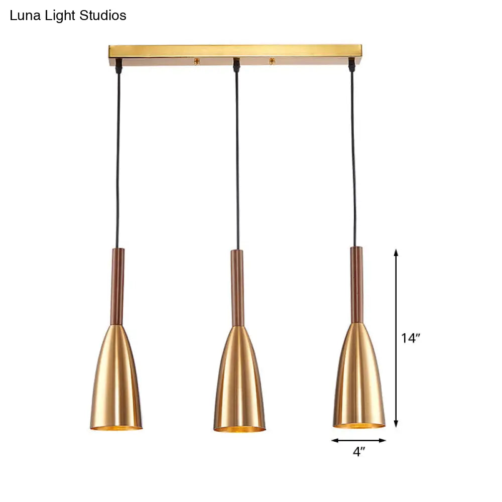 Modern Gold Bullet Cluster Pendant Light With 3-Bulb Metal Ceiling Canopy