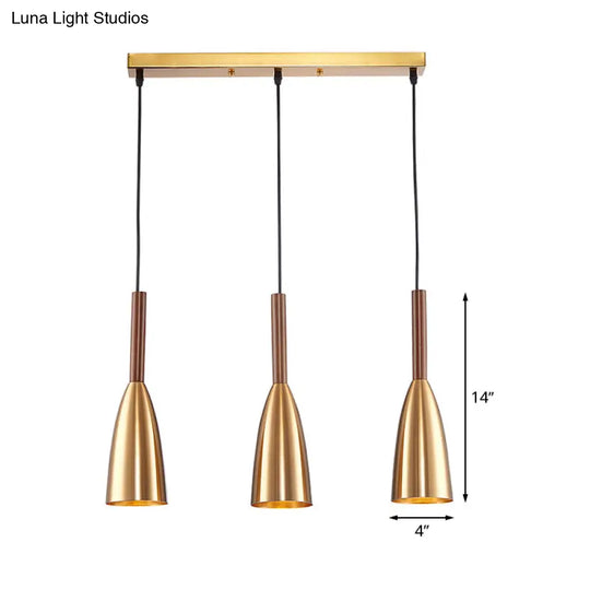 Modern Gold Bullet Cluster Pendant Light With 3-Bulb Metal Ceiling Canopy