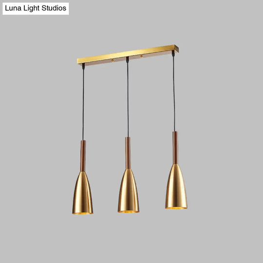 Modern Gold Bullet Cluster Pendant Light With 3-Bulb Metal Ceiling Canopy