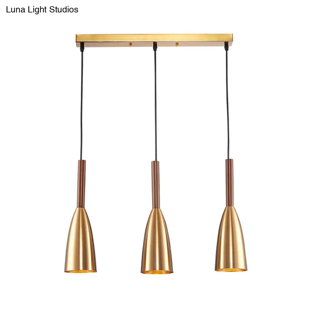 Modern Gold Bullet Pendant Light With 3 Bulbs & Linear Canopy