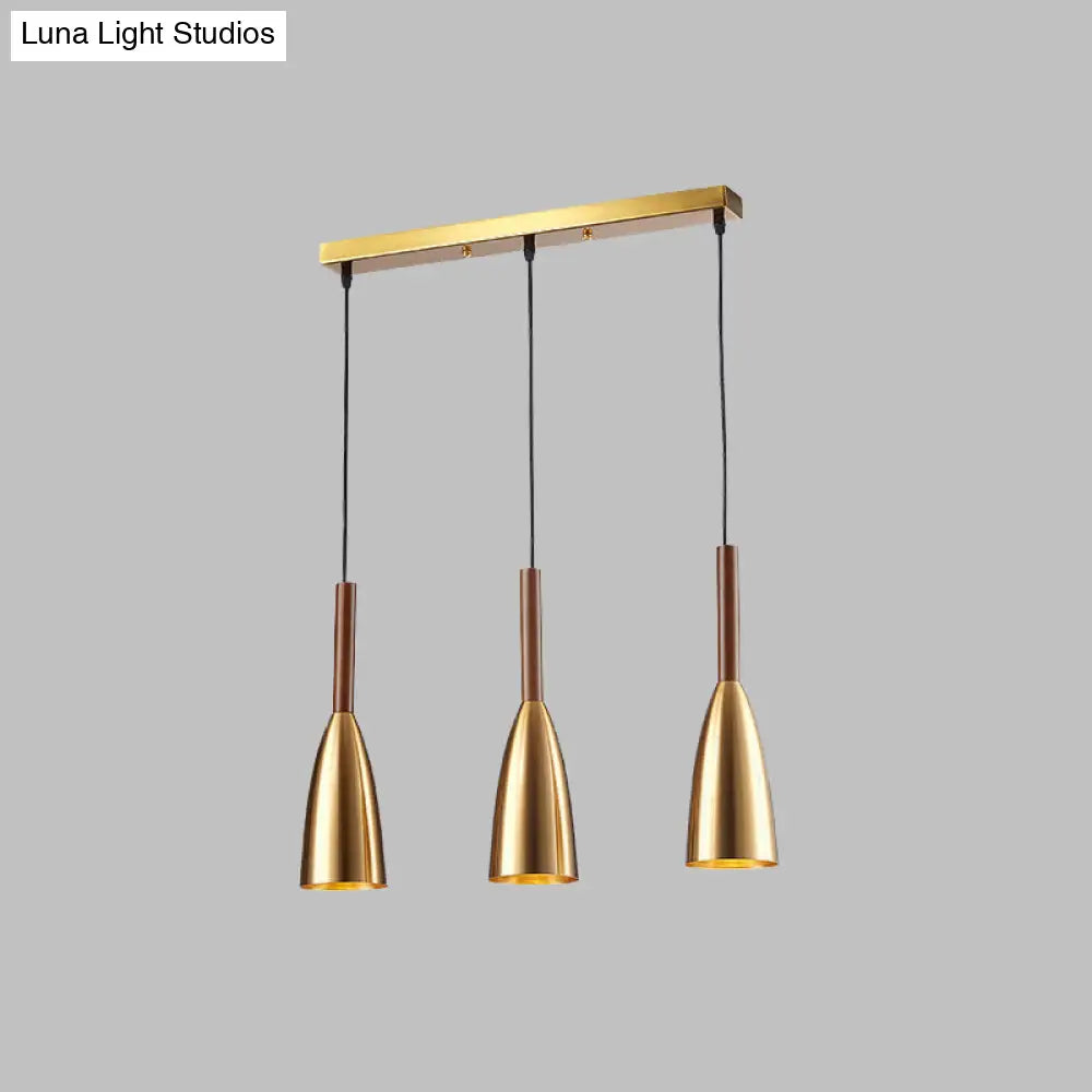 Modern Gold Bullet Pendant Light With 3 Bulbs & Linear Canopy