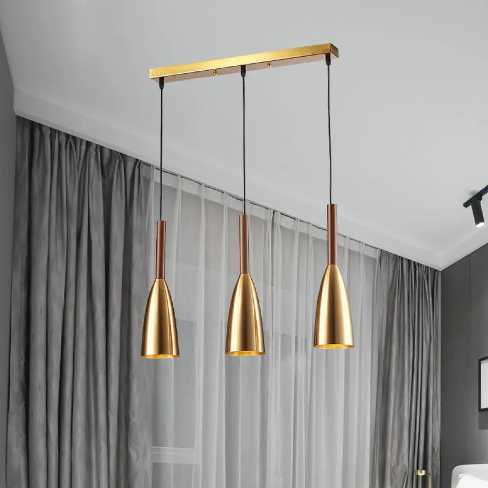 Modern Gold Bullet Pendant Light With 3 Bulbs & Linear Canopy