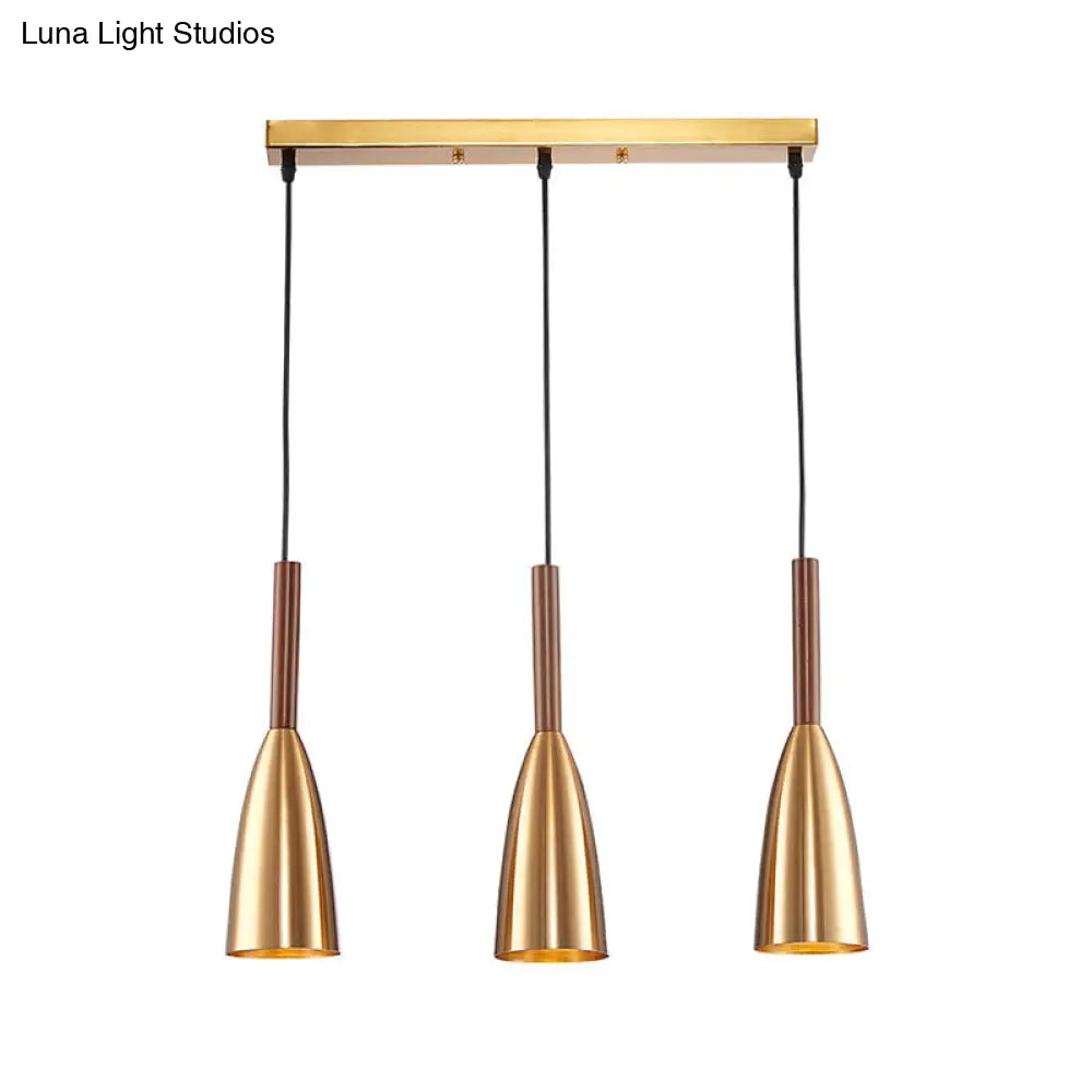 Modern Gold Bullet Cluster Pendant Light With 3-Bulb Metal Ceiling Canopy