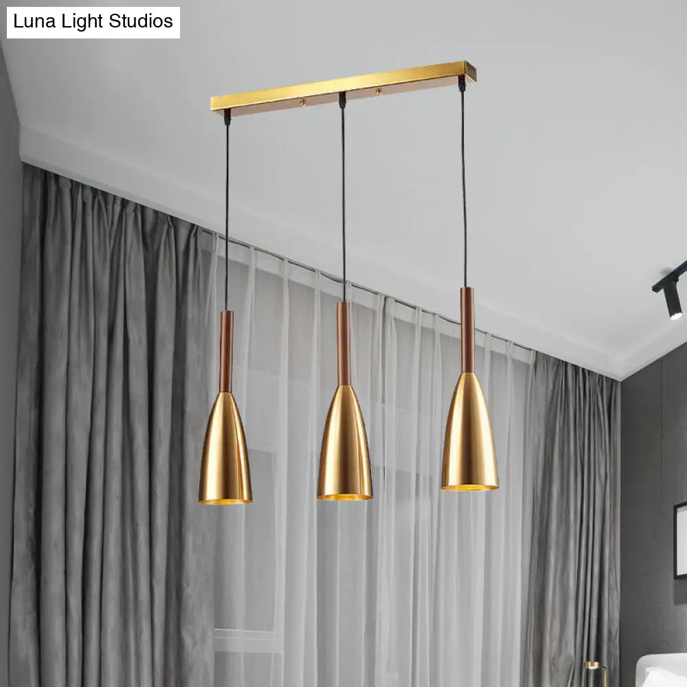 Modern Gold Bullet Cluster Pendant Light With 3-Bulb Metal Ceiling Canopy